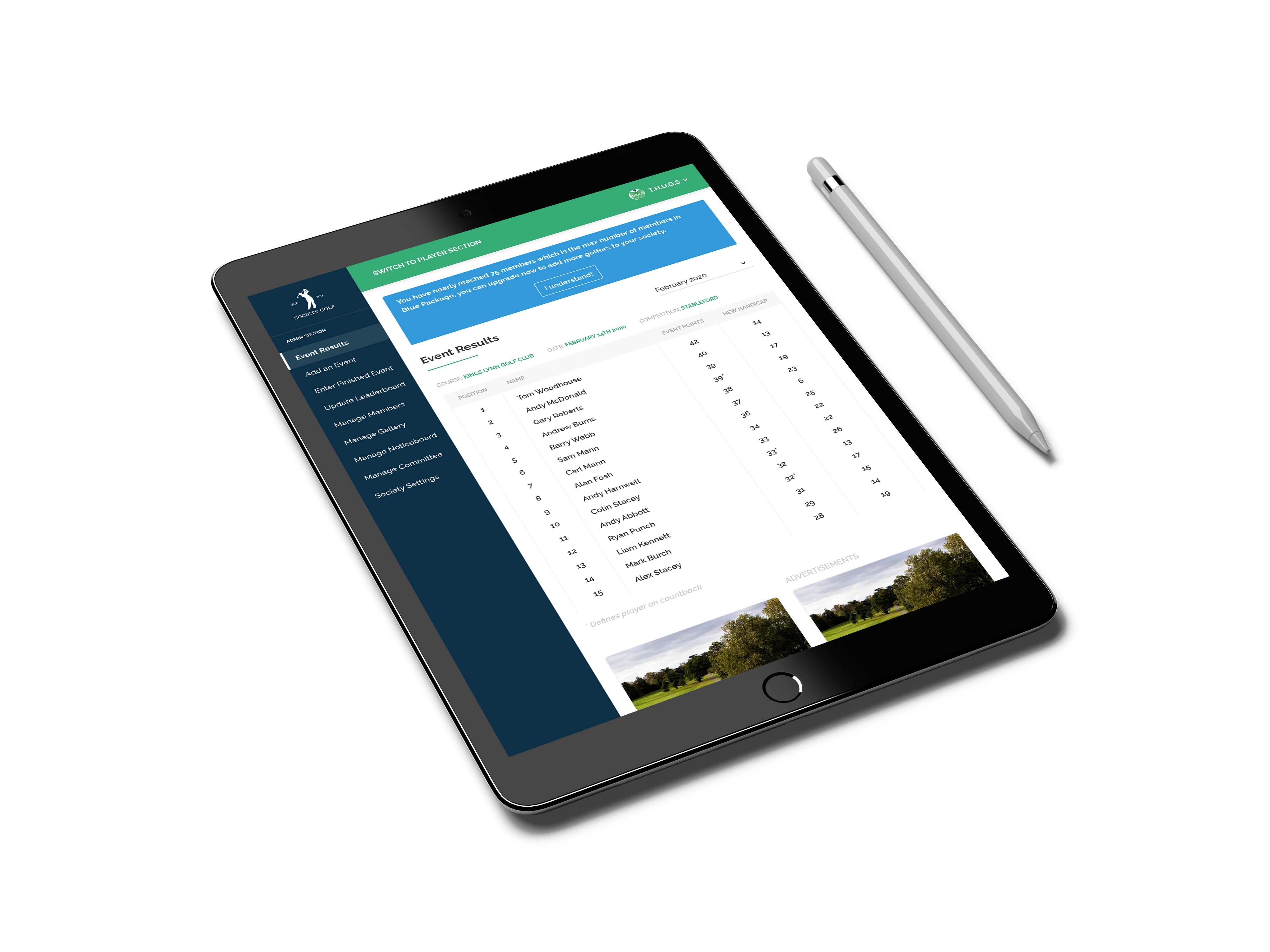 a picture of society golf on a tablet